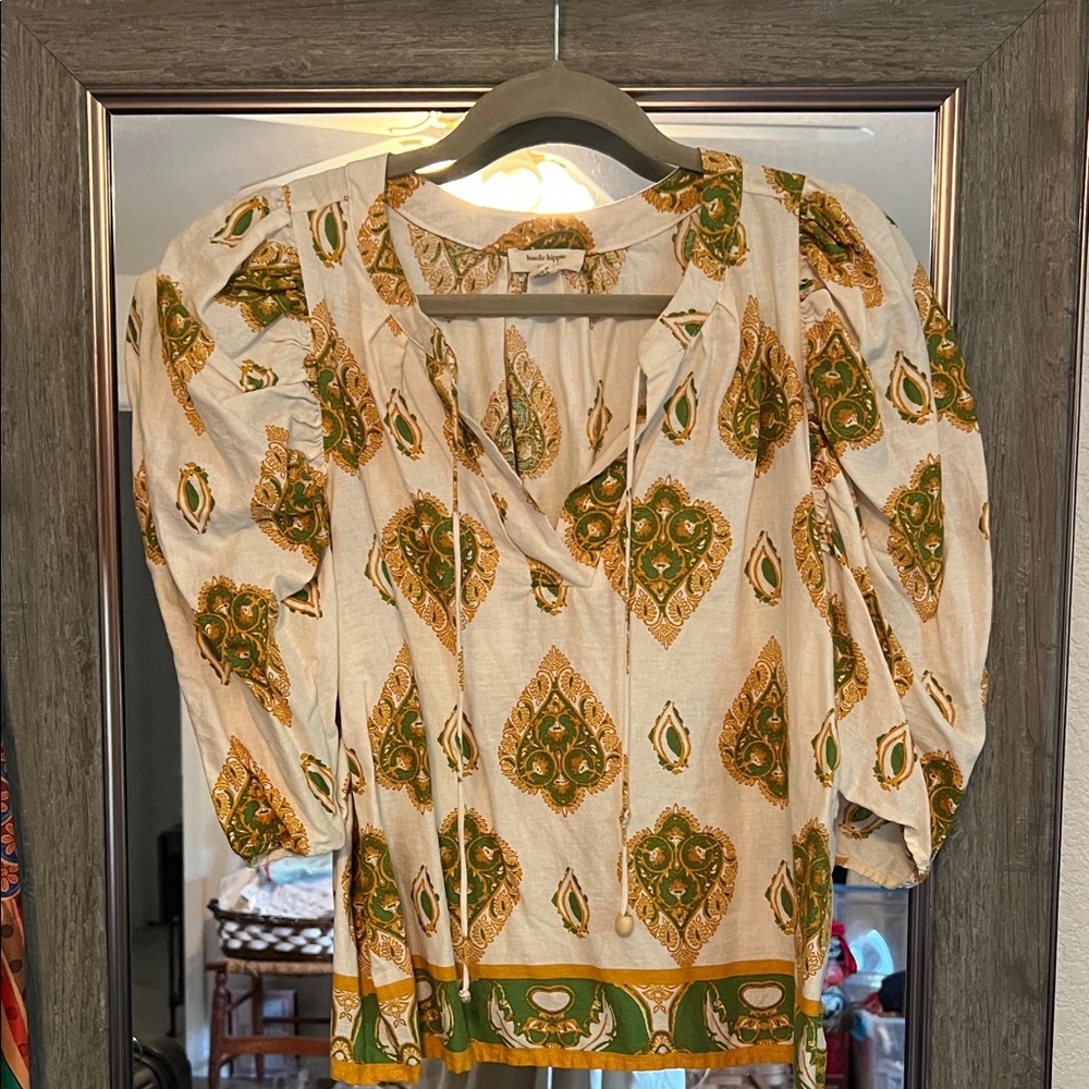 Haute Hippie Bohemian Green and Gold Blouse